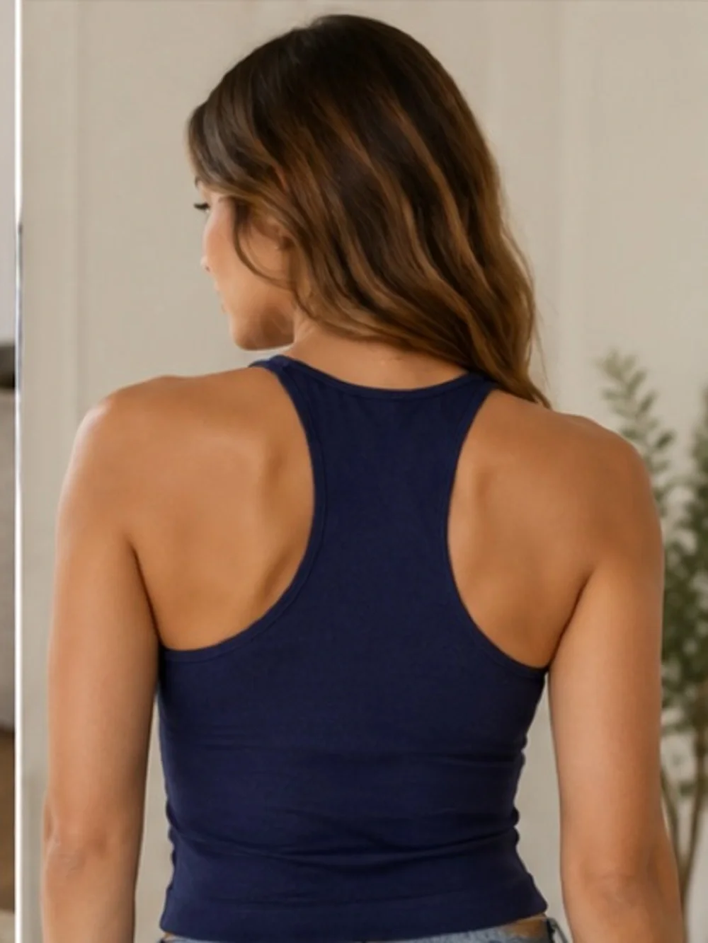 Intimately Free People Navy Ribbed Racerback Crop Tank Top  Seamless M/L